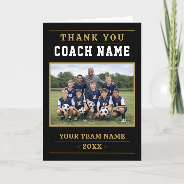 Carte De Remerciements Modern Soccer Team Photo Coach (Devant)