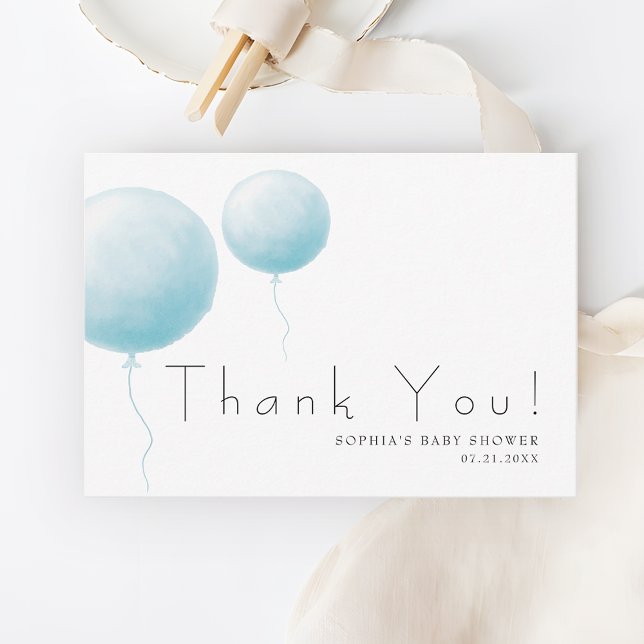 Carte De Remerciements Modern Soft Pastel Blue Balloon Baby Boy Shower (Créateur téléchargé)
