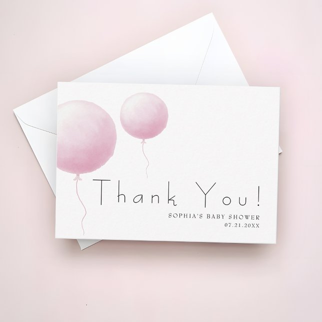 Carte De Remerciements Modern Soft Pastel Pink Balloon Baby Girl Shower (Créateur téléchargé)