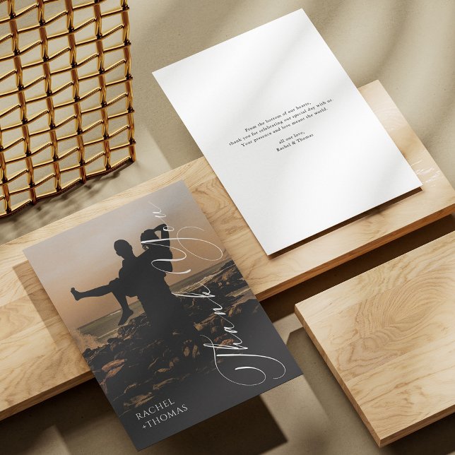 Carte De Remerciements Modern Sunset Silhouette Wedding Thank You Card (Modern Sunset Silhouette Wedding Thank You Card)