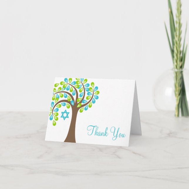Carte De Remerciements Modern Tree of Life Teal Blue Green Thank You (Devant)