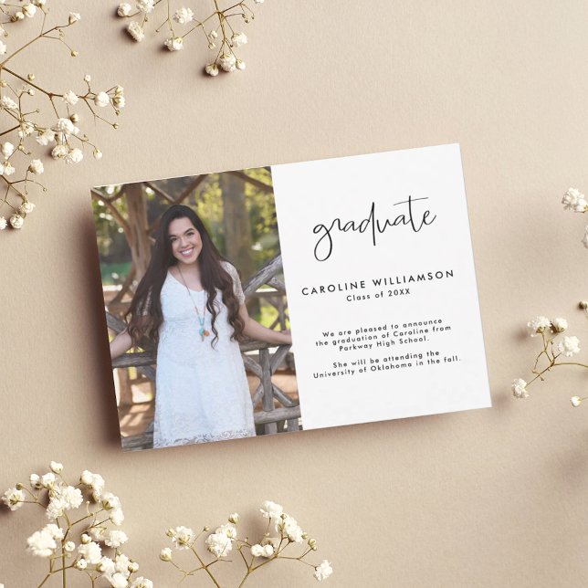 Carte De Remerciements Modern Trendy Script Photo Graduation Announcement (Créateur téléchargé)