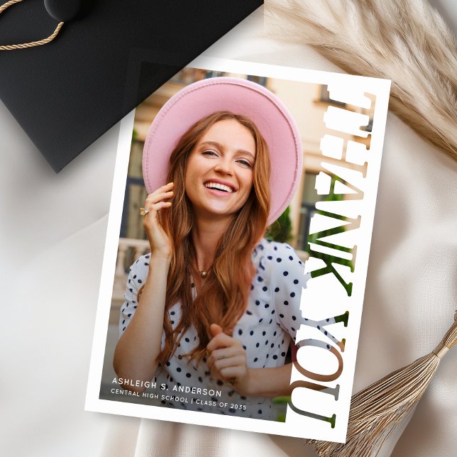 Carte De Remerciements Modern Typography Graduate Photo Thank You (Créateur téléchargé)