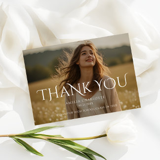 Carte De Remerciements Modern Typography Graduation Party Thank You Photo