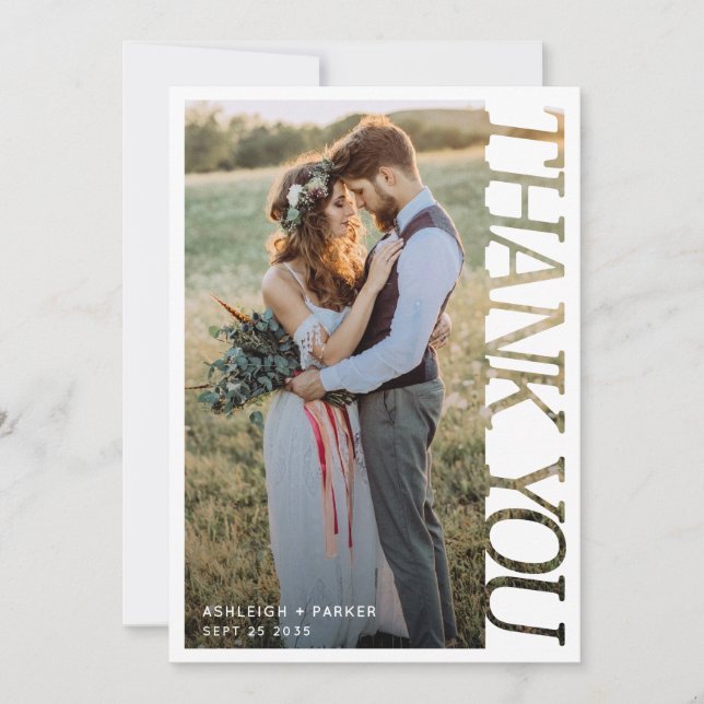 Carte De Remerciements Modern Typography Wedding Thank You 2 Photo   (Devant)