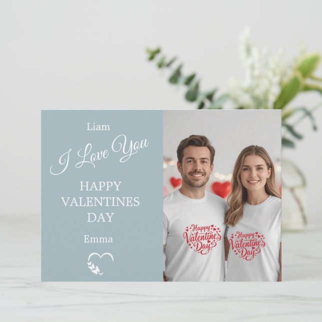 Carte De Remerciements Modern Valentine’s Day Photo Card  Light Blue Gray (Debout devant)