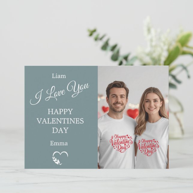 Carte De Remerciements Modern Valentine’s Day Photo Card – Slate Gray (Debout devant)