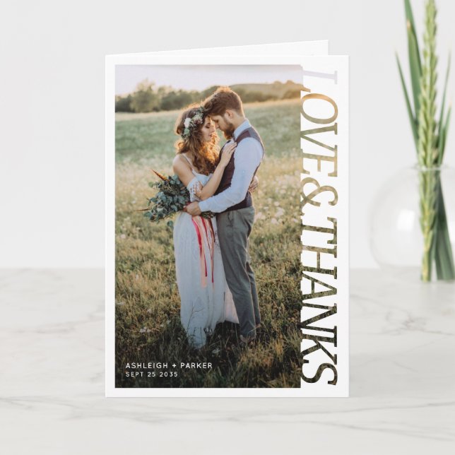Carte De Remerciements Modern Wedding Love and Thanks 2 Photo  (Devant)