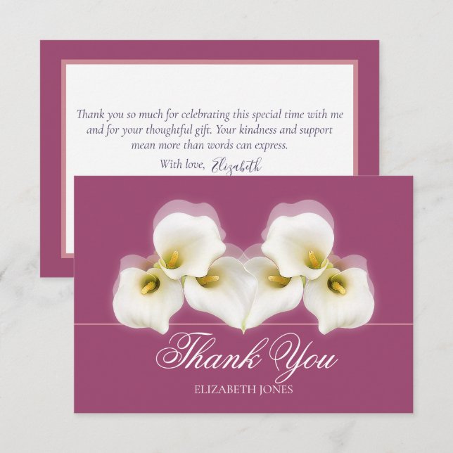 Carte De Remerciements Modern White Calla Lilies Bridal Shower Thank You (Devant / Derrière)
