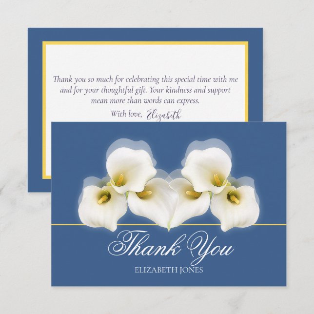 Carte De Remerciements Modern White Calla Lilies Bridal Shower Thank You (Devant / Derrière)