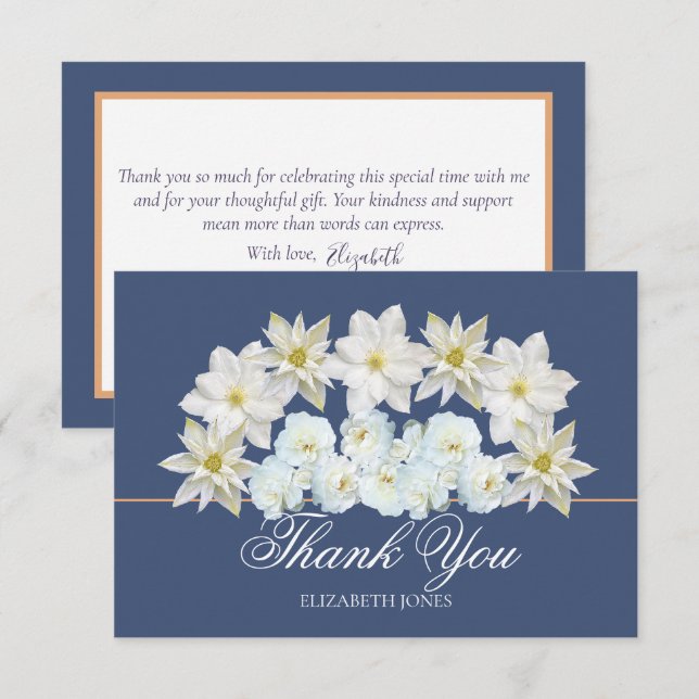Carte De Remerciements Modern White Clematis Rose Bridal Shower Thank You (Devant / Derrière)