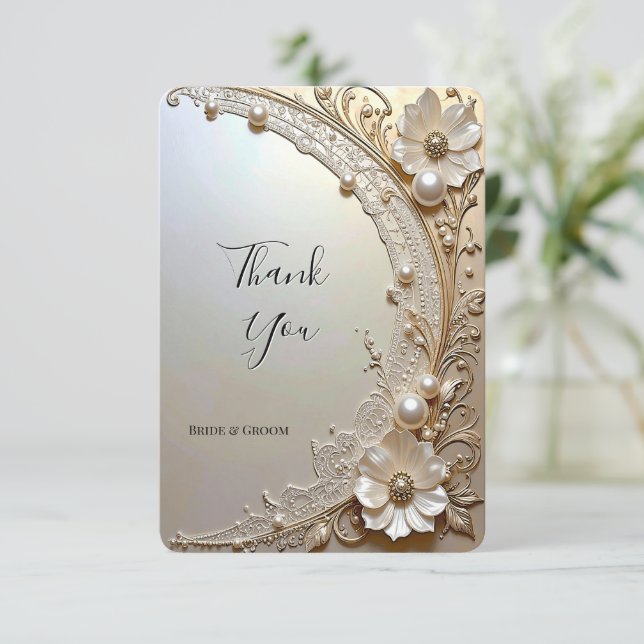 Carte De Remerciements Modern White Flowers Pearls Thank You Card (Debout devant)