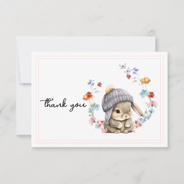 Carte De Remerciements Modern Wildflower Cute Bunny First Birthday  (Devant)