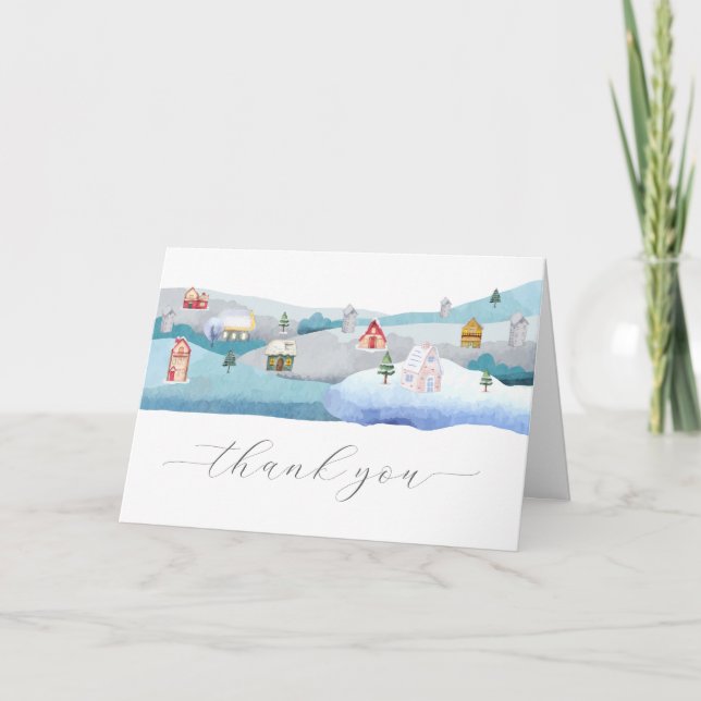 Carte De Remerciements Modern Winter Snow It Takes A Village Baby Shower  (Devant)