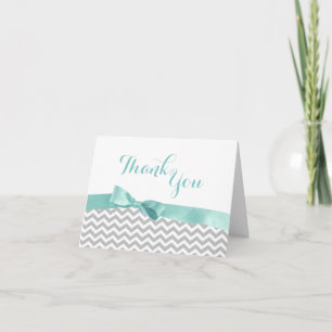 Carte De Remerciements Modern Zigzie and Aqua Bow Thank You