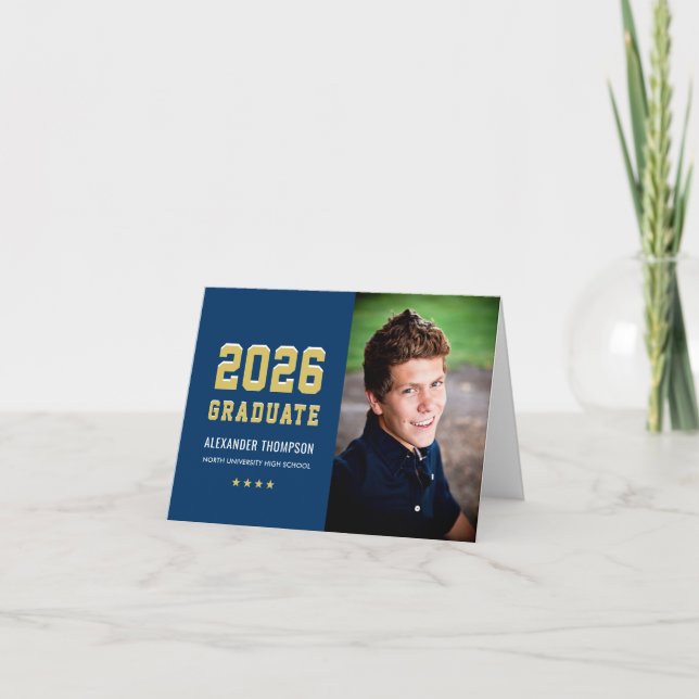 Carte De Remerciements Moderne 2023 Graduate Navy Gold Photo Graduation (Devant)