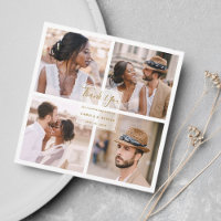 Moderne 4 Photo Collage Gold Carré Mariage