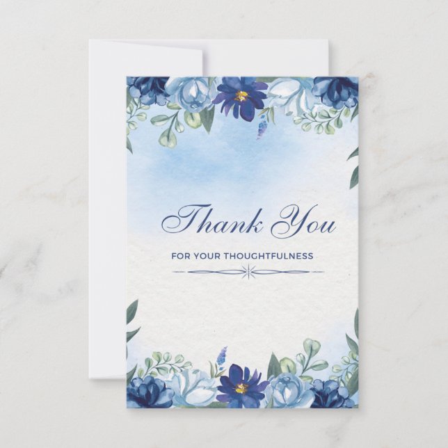 carte de remerciements moderne blanc bleu noir (Devant)