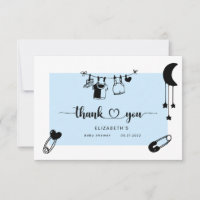 carte de remerciements moderne bleu baby shower
