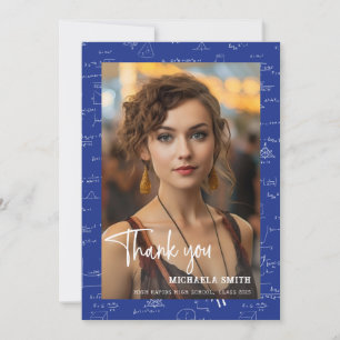 Carte De Remerciements Moderne Bleu Math Script Photo Graduation