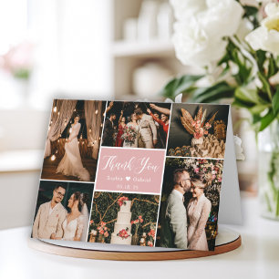 Carte De Remerciements Moderne Blush Calligraphie 6 Photo Collage Mariage