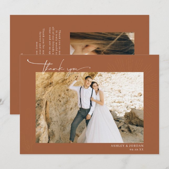 Carte De Remerciements Moderne Boho Désert | Écriture Simple de Mariage  (Devant / Derrière)
