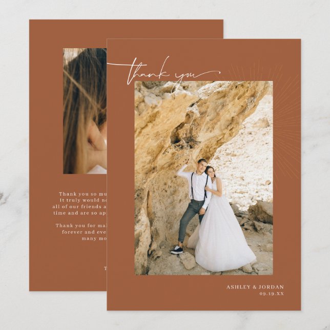Carte De Remerciements Moderne Boho Désert | Simple Écriture Mariage Merc (Devant / Derrière)