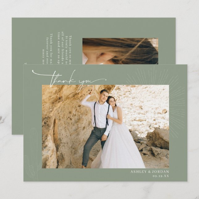 Carte De Remerciements Moderne Boho Désert | Simple Écriture Mariage Merc (Devant / Derrière)
