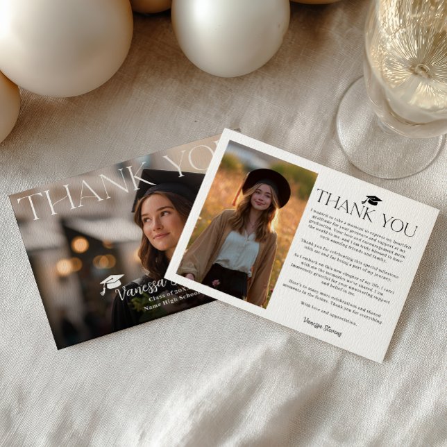 Carte De Remerciements Moderne Casual Simple Tendance 2 photos remise de  (Modern Casual Simple Trendy 2 photos graduation Thank You Card)