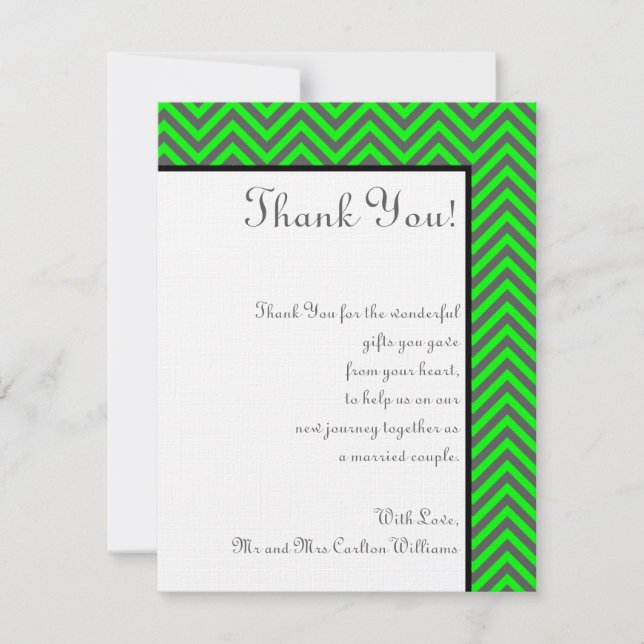 Carte de remerciements moderne Chevron Neon vert/g (Devant)