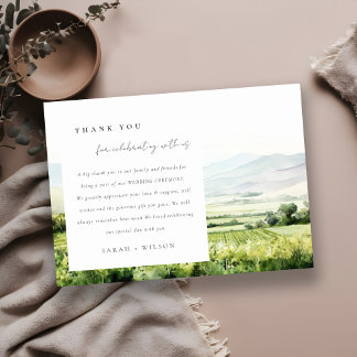 Carte De Remerciements Moderne Chic Aquarelle Vignoble Paysage Mariage