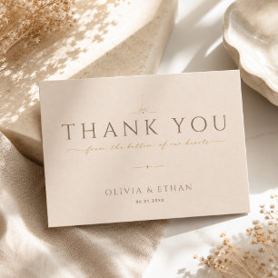 Carte De Remerciements Moderne Chic Champagne Beige Éditorial Mariage