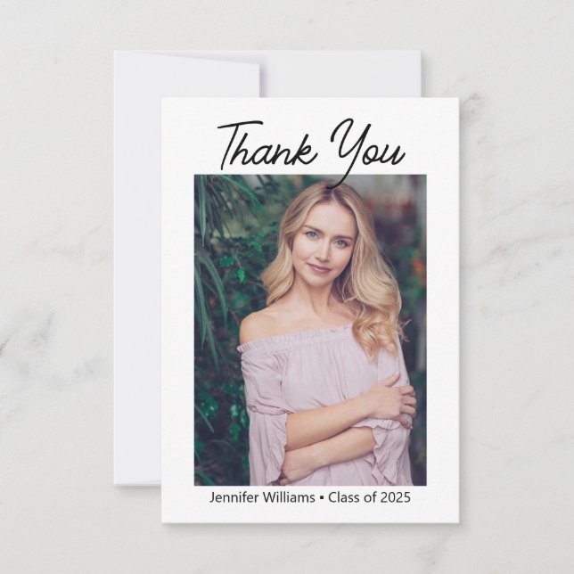 Carte De Remerciements moderne chic script graduation photo minimum (Devant)