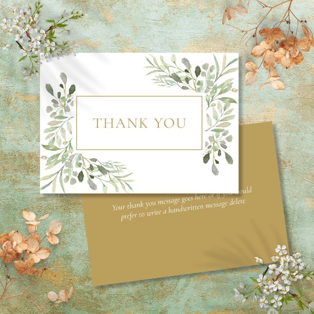 Carte De Remerciements Moderne Classique Élégant Verdure Or (Modern Classic Elegant Greenery Gold Thank You Card)