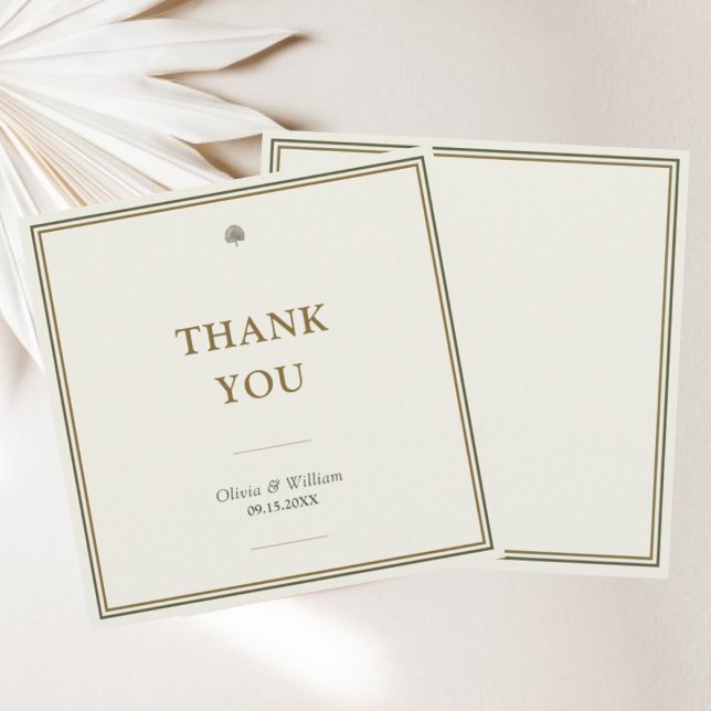 Carte De Remerciements Moderne Classique Mariage écriture manuscrite ivoi (Timeless ivory & gold square thank you card with customizable monogram back.)