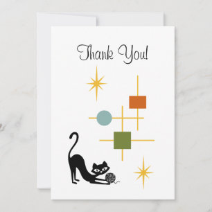 Carte De Remerciements Moderne Cool Chat Noir Géométrique du Milieu du Si