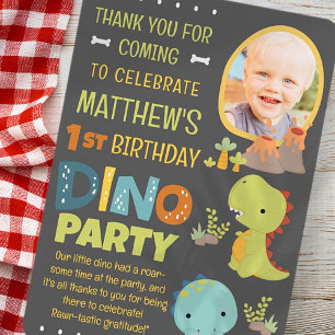 Carte De Remerciements Moderne Cute Dinosaur Dino fête d'anniversaire pou