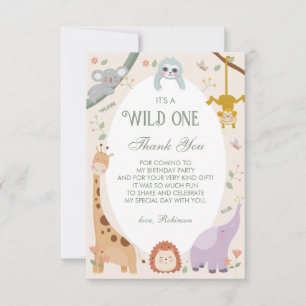 Carte De Remerciements Moderne Cute Wild One Safari Animaux 1er Anniversa