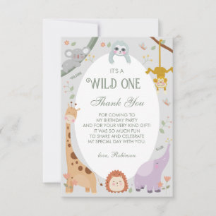 Carte De Remerciements Moderne Cute Wild One Safari Animaux 1er Anniversa