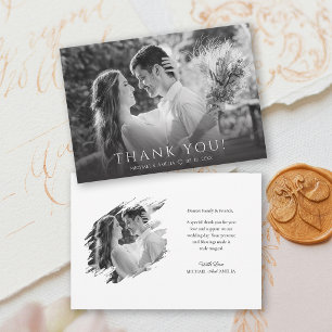 Carte de remerciements moderne de Mariage noir et 