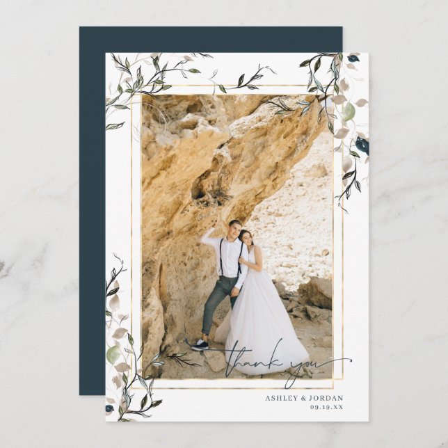 Carte De Remerciements Moderne Delicate Mariage de verdure printanière (Devant / Derrière)