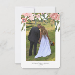 Carte De Remerciements Moderne Deux Photo Blush Rose Florale Mariage