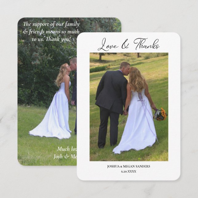 Carte De Remerciements Moderne Deux Photos De Mariage Amour Et Remercieme (Devant / Derrière)