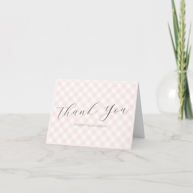 Carte De Remerciements Moderne + Doux rose En vichy Baby shower fille (Devant)