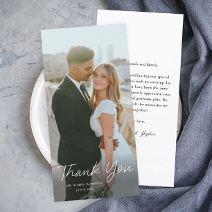 Carte De Remerciements Moderne Écriture Simple Photo Mariage Haut