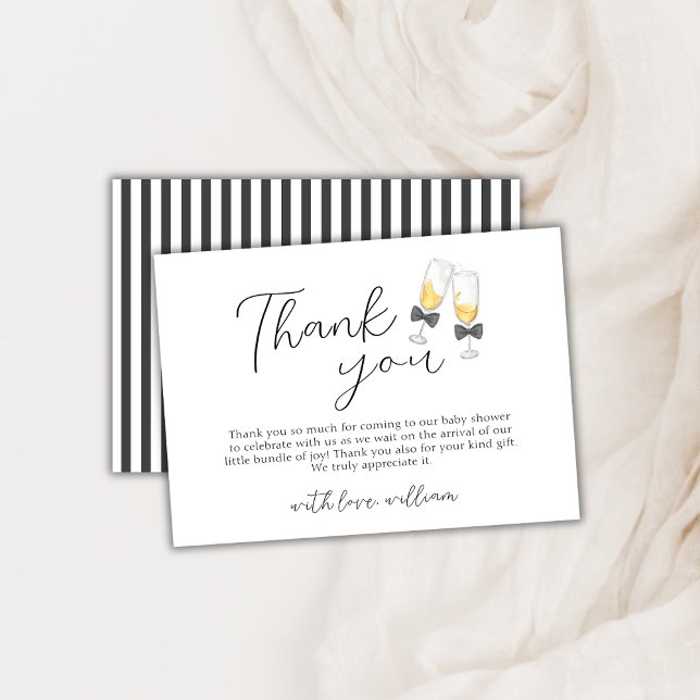 Carte De Remerciements Moderne Elégant Bow Champagne Sip & Voir Baby show (Modern Elegant Bow Champagne Sip & See Baby Shower Thank You Card)