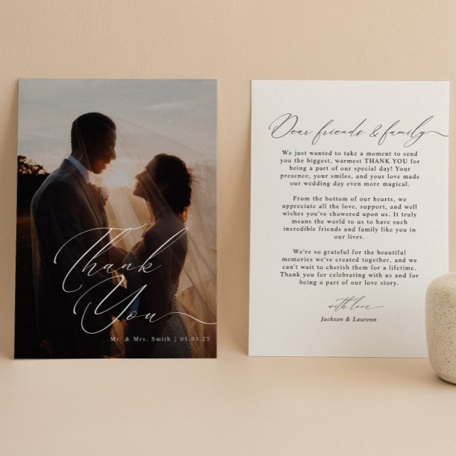Carte De Remerciements Moderne Élégant Script Calligraphie Mariage photo (Créateur téléchargé)