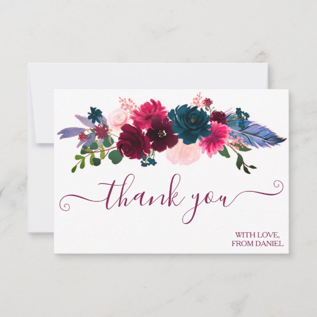Carte De Remerciements Moderne Élégant Script Simple Unique Floral Tendan (Devant)
