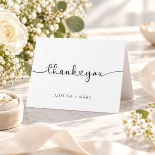 Carte De Remerciements Moderne Élégant Simple Cœurs Écriture Mariage