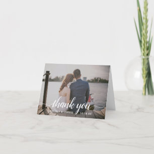 Carte De Remerciements Moderne Élégant Simple Écriture Photo Mariage